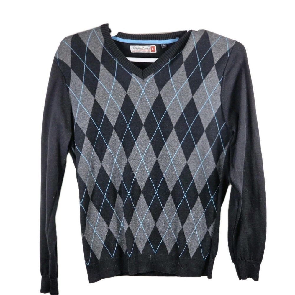 Sovereign Code Men's Large Black Multicolored Checkered Sweater